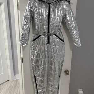Silver Quilted Hooded Jumpsuit